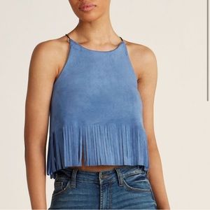 Fringe Blue Suede Crop Top